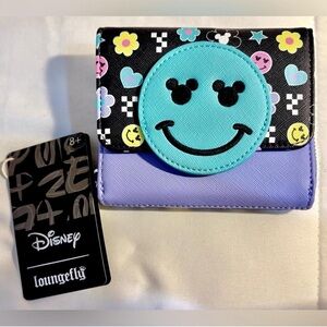 Loungefly Disney Mickey Y2K Flap Zip Wallet Happy Face 4" Tall Pastel NWT Rare